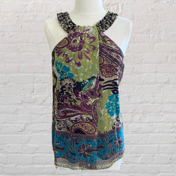 Chic Paisley Green and Purple Halter Top from Willi Smith - Picture 1 of 7
